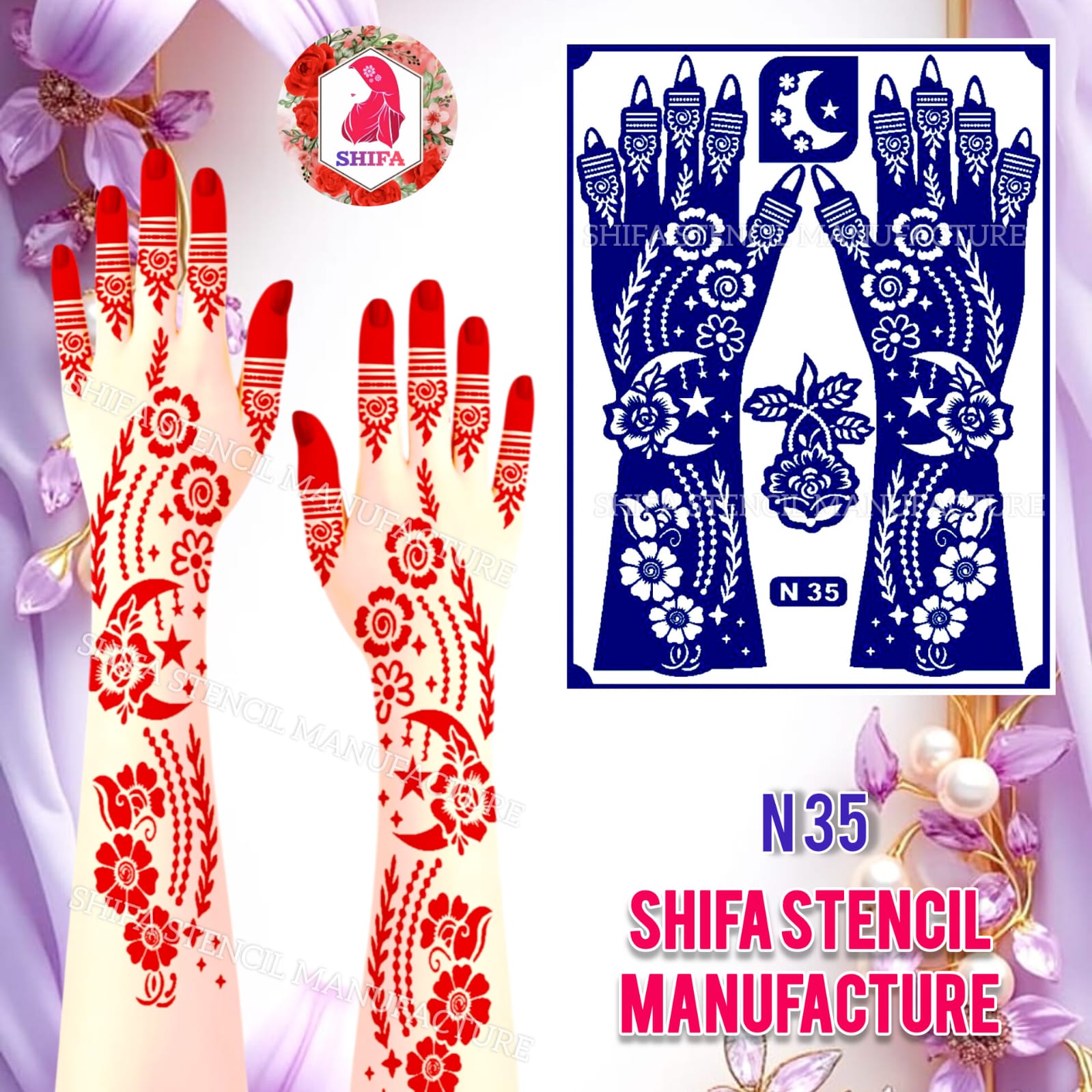 N 35 Moonflower Radiance - Sticker Overview - Shifa Stencil Manufacturer